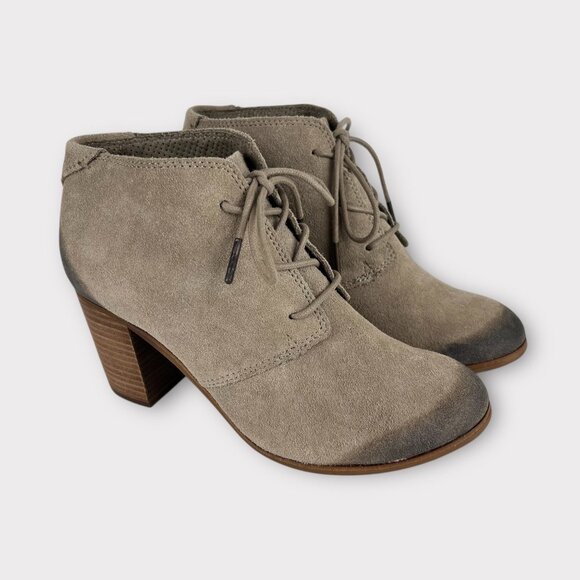 Toms Womens Lunata Lace Up Bootie Desert Taupe Burnished Suede Block Heel size 8 - Picture 1 of 16